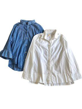 Gretchen Scott Bundle Womens Sz M White/Blue Button-Down Shirt Ruffle Sleeve